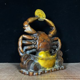 纯铜鎏金螃蟹八方来财招财进宝纳福摆件，高29厘米，长23厘米，重2547克