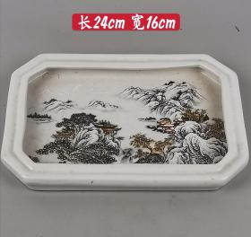 墨彩手绘雪景图笔洗 画工精细 细节如图