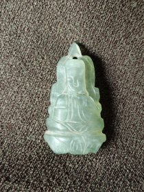 老湖水绿玉雕观音挂件