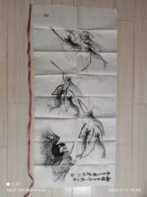 冯家先老师的国画 宣纸画 虾 螃蟹
