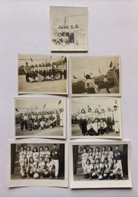 五六十年代兰州葆真摄影拍摄《迪化市女子排球队 西安市女子排球队 兰州师院女子排球队等排球比赛合影照》原版黑白照片1组7张