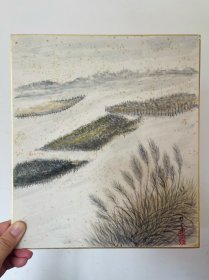 509日本卡纸色纸画，回流老字画。纯手绘，写意国画，水墨画。色纸。山水