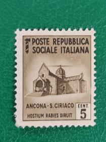 意大利邮票 1944年圣奇里亚科教堂 1枚新 有背贴