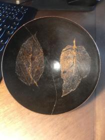 玄色之美---（宋金茶盏）南宋吉州窑双片木叶纹斗笠盏（残拼件）