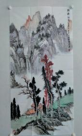 保真书画，北京画家，张世杰四尺整纸《鸿运山居》国画一幅，带画集一本，尺寸：137*68软片