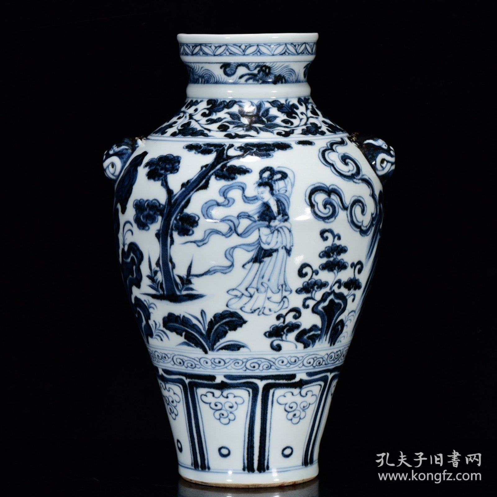 元青花后羿射日纹虎头梅瓶33*21m