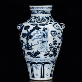 元青花后羿射日纹虎头梅瓶33*21m