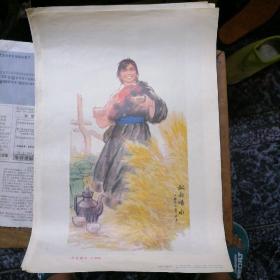 人民美术出版社出版1974年一版一印杨孝丽 朱理存作《叔叔喝水（中国画）》宣传画 尺寸53*38cm