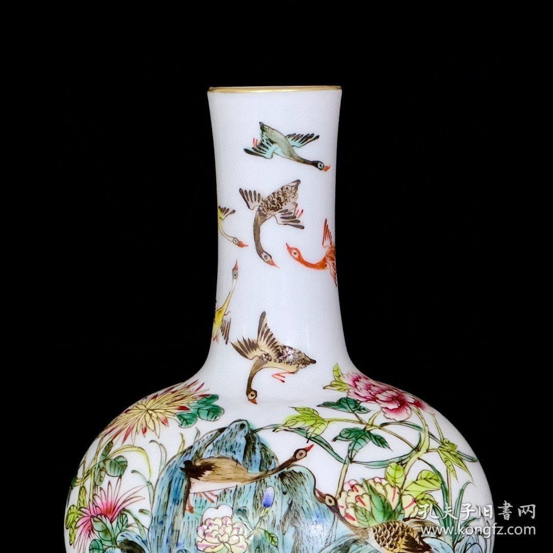 清乾隆珐琅彩花鸟纹天球瓶 古玩古董古瓷器老货收藏