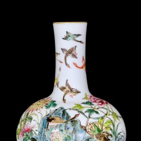 清乾隆珐琅彩花鸟纹天球瓶 古玩古董古瓷器老货收藏