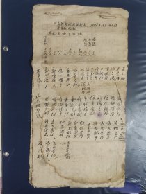 1948年山西崞县新野村土改中土地逐户登记表，代表干部组织统计表:基干队，民兵担架队。全村慰劳军人底。长39公分，宽20公分，共6页。