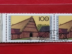 德国邮票 1995年 附捐邮票 民居 传统建筑 5-3 双联盖销