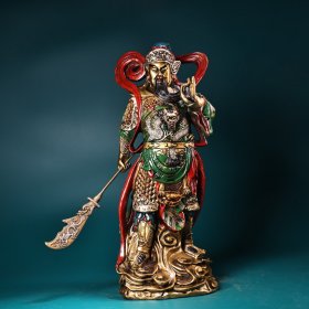 纯铜彩绘韦陀伽蓝菩萨神像韦驮 工艺精湛 造像精美 重4900克 高40厘米 宽16厘米