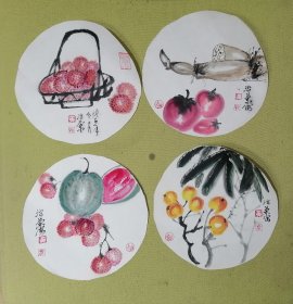 江苏著名画家黄治兰，蔬果四幅送一幅共5幅，，并送画一本