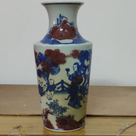康熙早期；青花釉里红三娘教子敞口瓶