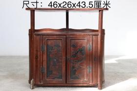 4_书柜，木胎，朱红漆描金彩绘图案，完整，原皮包浆，源头货源，保存完整，尺寸如图