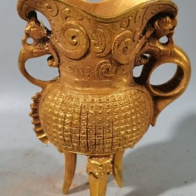 【包邮128元】 古玩鎏金铜器，三足杯酒樽杯酒具摆件，尺寸如图
