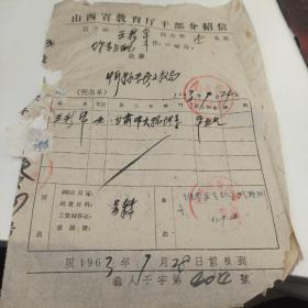 1963年 山西省教育厅干部介绍信  毕业分配  甘肃师范大学物理系 王新华