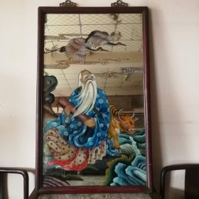 古玩旧藏清代道教老子玻璃画像 高130厘米 宽78厘米