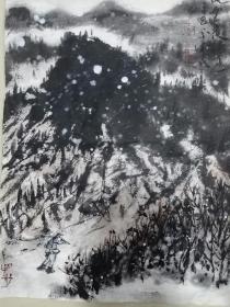 手绘国画山水风雪夜归人