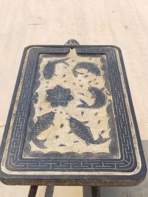 民国 精品青石 莲年有鱼(佘) 富贵不断头 兽头大茶台 做工精细 图案优美 值得拥有 尺寸长宽厚83/50/4，不包邮！！