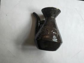 黑釉老酒壶(有残破，粘上)