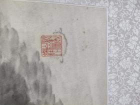 漂亮清代四尺对开水墨山水画一幅，风雨归舟图，题字，山色空蒙雨脚飞，一篙新涨鮆鱼祀36*133CM