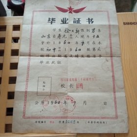 毕业证书(1960年成都初中毕业证书)