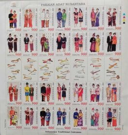 印度尼西亚民族服饰大团结邮票28全大版软折印折寄