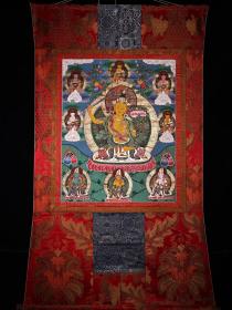 手绘唐卡 旧藏西藏收藏传工艺天然矿物颜料纯手绘《文殊菩萨》画像唐卡一张 
唐卡140X75厘米 
画心45X65厘米