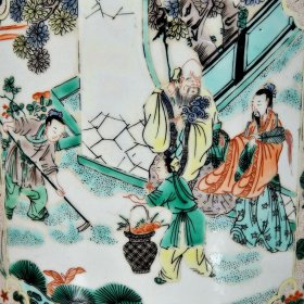 清康熙五彩开窗人物花鸟故事纹笔筒;19.3x22厘米