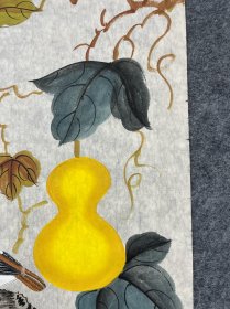 国画 小写意花鸟。知名画家 司曼如 三尺整张（50/100厘米）。《福禄满堂》保真迹！（室内实物拍照。）边缘有小破损。低价。介意勿拍。