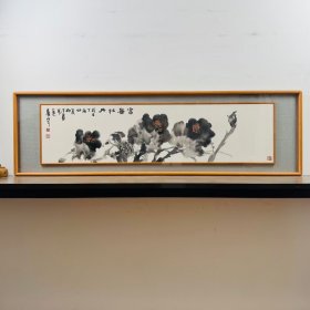 带框，画家：莫邦才，170cm*50cm，柚木原木