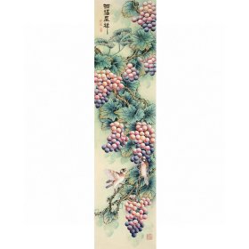 工笔葡萄画四条屏R8329全手绘工笔画葡萄花鸟画竖版国画，纸本材质（工笔画专用宣纸）。