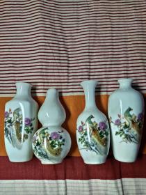 中国名瓷薄胎瓷蛋壳小花瓶，八十年代出口创汇，打灯透光，一组四枚合售