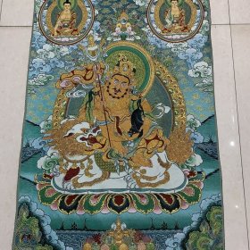 尼泊尔唐卡画 西藏金丝刺绣 财宝天王唐卡像 黄财神挂画90*60厘米