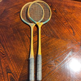 羽毛球拍 杭州健身牌 一副 木质 老物件 体育用品