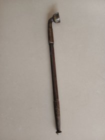 老铜烟袋杆 带龙纹图案 伸缩杆 长21.2伸长41.2 完整