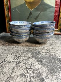 1993年，上海钢铁一厂定制，斗彩青花玲珑小碗10只合售y