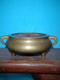 古董  古玩收藏   铜器   精品铜香炉   传世包浆   尺寸长宽高:16/13/6.5厘米，重量2.2斤