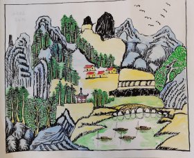 水墨画：山中居家