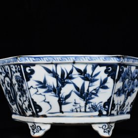 旧藏 元青花松竹梅纹六方盆 高10厘米 宽22.5厘米