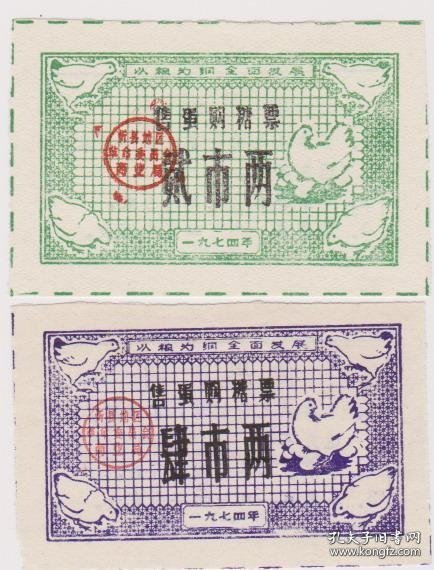 1974年山西省忻州市忻县地区售蛋购糖票 2枚 忻县粮票