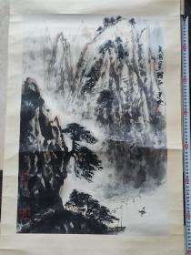 湖北著名水墨画家乐建文国画旧作（山水图）立轴 八十年代 画心66*44公分