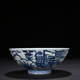 明宣德青花庭院仕女图碗 7.5*19厘米