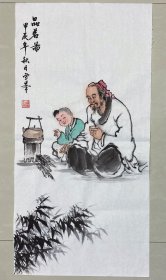 品茗图，特别适合茶室，中美协会员马雪峰老师真人真迹纯手绘作品，假一赔万，终身保真，支持第三方鉴定，老师的人物画的非常细，惟妙惟肖，整个构图非常大气，漂亮。尺寸为34x68公分，四尺四开的，家里客厅，卧室，玄关，茶室，书房，中堂都可悬挂，不挑地方，寓意非常好的一幅画。