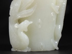 旧藏 和田玉高浮雕龙凤纹笔筒