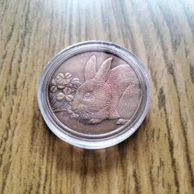 日本造币局2011年辛卯年兔年纪念铜章27mm 花兔 包老保真！