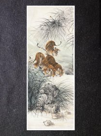 张善孖 三虎图 95x36cm宣纸高清微喷装饰画芯 国画临摹鉴赏范例