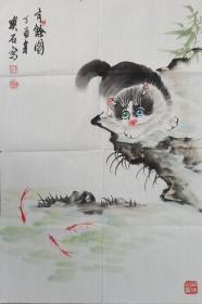 当代“猫王”璞石（杨广中）画猫（保真）